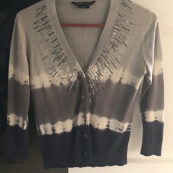 Super soft silk cotton mix ombré sequined v neck cardigan. - Picture 1 of 11